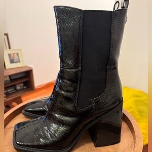 Sleek Black Patent Heeled Boots